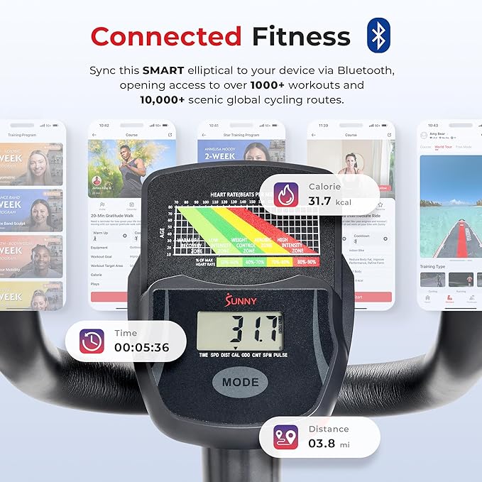 Sunny Health & Fitness Smart Upright Elliptical with Pulse Sensor Built-in, Indoor Full-Body Cross-Training & Cardio Exercise Machine for Home, Free SunnyFit App Connection