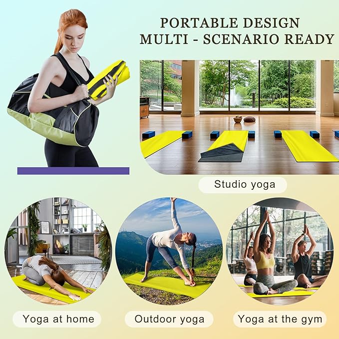 Yoga Mat Towel with Hand Towel, Extra Thick (600GSM) Soft Hot Yoga Towel, Non-Slip and Sweat Absorbent for Hot Yoga, Bikram, Pilates, and Fitness, 72" x 27.5", Dual-Color, Grey/Yellow