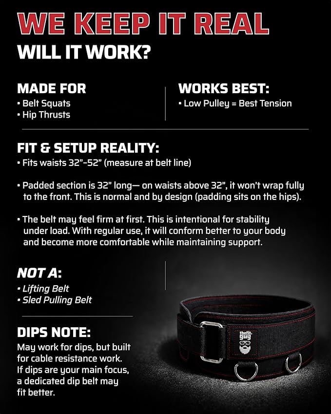 Multi-Attachment Belt for Cable Machine and Smart Home Gym Squats and Hip Thrusts, 5 Attachment Points for Optimal Weight Distribution, 2 Straps (40” & 27”) and 3 Metal Snap Hooks Included