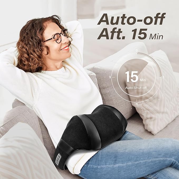 Blue Elf Shiatsu Electric Neck Back Massager Pillow 3D Kneading with Heat for Shoulder, Lower Back, Foot, Leg Muscles Pain Relief Relax in Car Office and Home (Black)