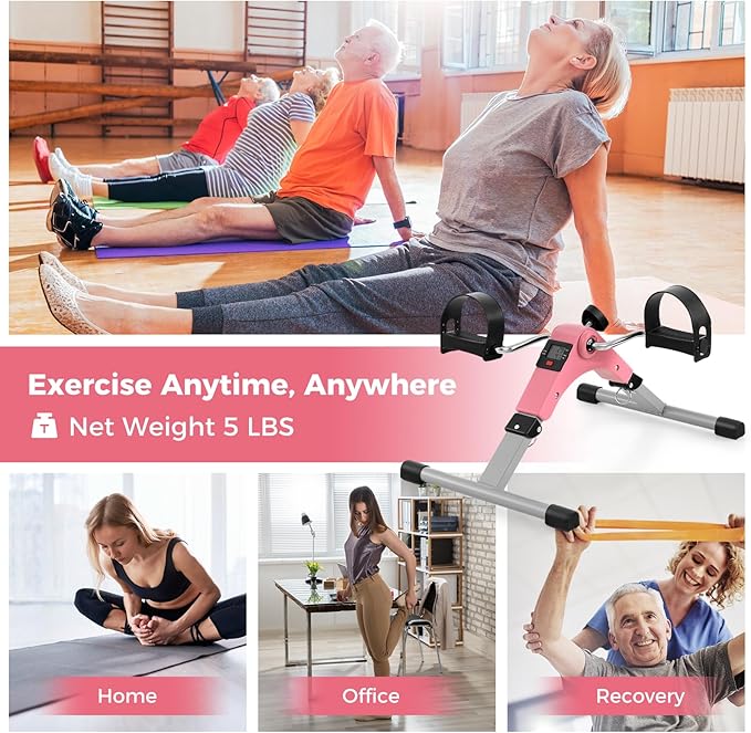 GYMAX Under Desk Bike Pedal Exerciser, Folding Mini Exercise Bike with LCD Display for Arms & Legs Workout, Portable Peddler Exerciser for Seniors Office Home Fitness