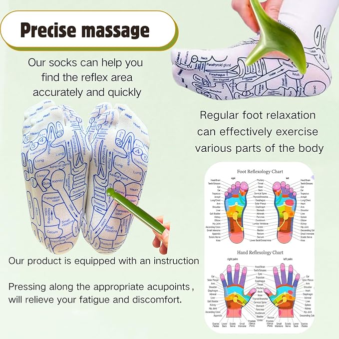 Reflexology Socks with Tools,2 Pair Reflexology Socks with Massage Tool for Men Women, Reflexology Chart Socks with Trigger Point Massage Tool, Foot Massage Socks and Acupressure Socks