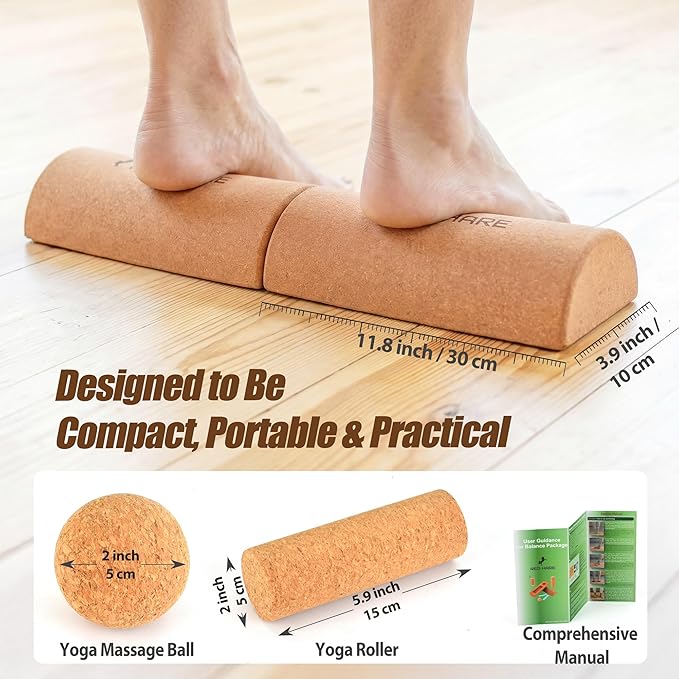 Balance Board Set for Foot & Ankle Strength – Cork Slack Board and Ankle Strengthener with Round & Pointed Bars, Progressive Balance Training System for Rehab, Fall Prevention & Athletic Performance