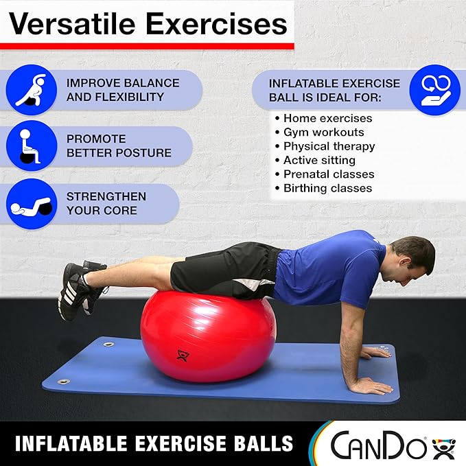 Cando 30-1800 Blue Non-Slip PVC Vinyl Inflatable Exercise Ball, 12" Diameter, 300 lbs Weight Capacity
