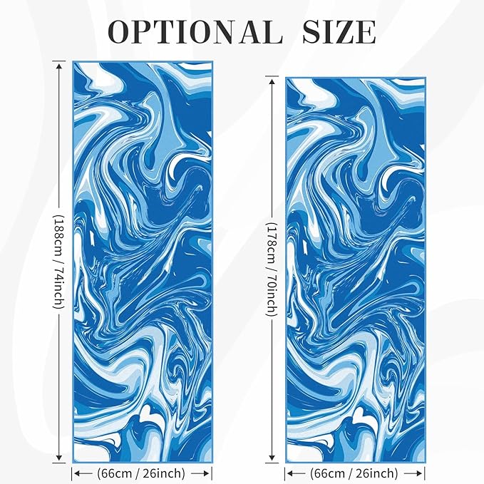 Yoga Mat Towel Cover with Large Corner Pockets, Non Slip Grip Microfiber Mat Cover Mat for Hot Yoga, Pilates and Gym Workout, 74" L x 26" W, Blue