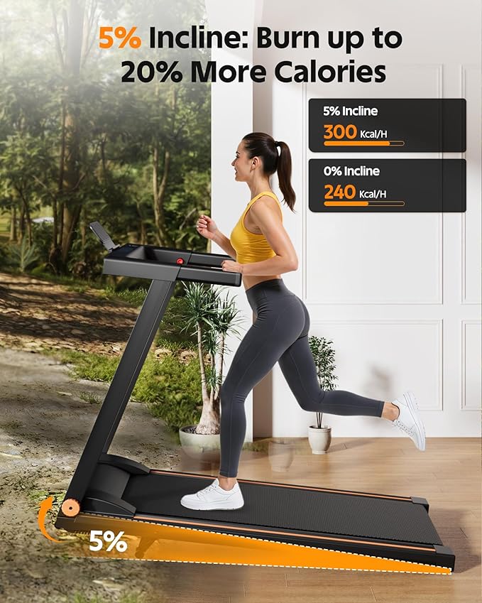 DeerRun Foldable Treadmill for Home with 5% Manual Incline and Handlebar, 0.6–7.5 MPH for Walking and Running, 3.0 HP, 300 lb Capacity, App & Remote Control