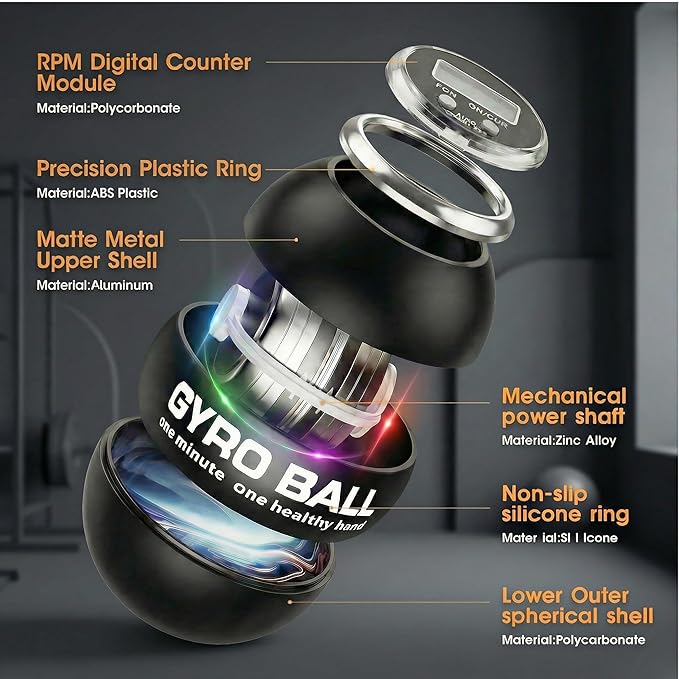 Torque Ball Hand Exerciser with Counter, 2026 Upgraded Metal Wrist Power Gyro Ball, Forearm Strengthener for Grip Strength, Gyroscopic Ball for Athletes, Gamers, Office Stress Relief