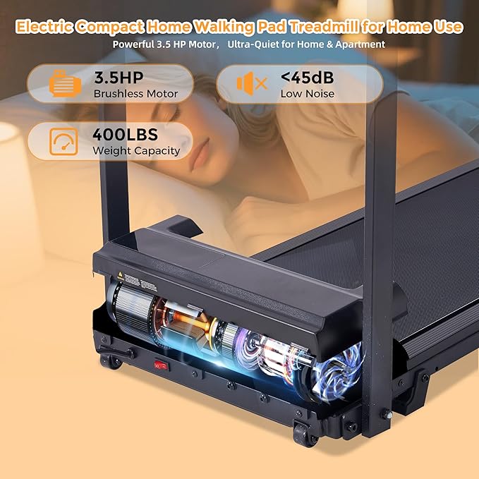Walking Pad with Handle Bar, 0.6-10MPH Walking Pad Treadmill for Home Small, 3.5HP Portable Small Running Treadmill with Handles, Big Screen, 400LBS