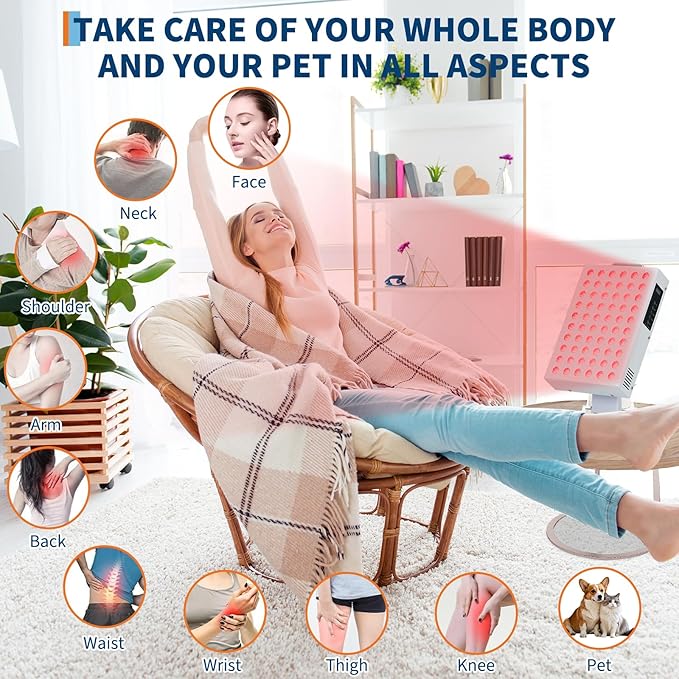 Red Light Therapy for Face and Body, Red Near Infrared Light with Timer and Stand, 60 Dual Chip LEDs, High Power Output Red Light Panel for Skin, Pain, Energy, Recovery, Performance, RT 300(NO Base)