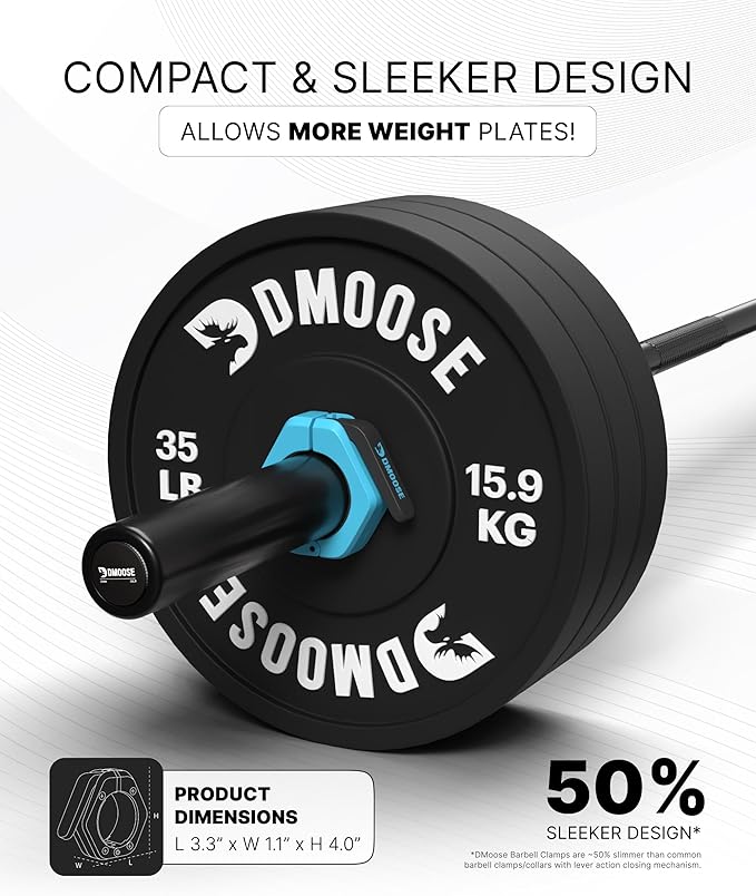 DMoose Fitness Barbell Clips 2 Inch (Pair) - Quick Release Olympic Barbell Clamps & Collars with Anti Slip TPR Grip for Secure Weightlifting and Powerlifting - Weight Clips for Bars at Home or Gym