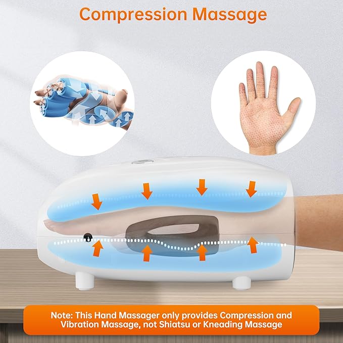 Snailax Cordless Hand Massager with Heat and Compression, Vibration, Hand Massager, 3 Compression Intensities, Rechargeable, Gifts for Women, Men, Mom