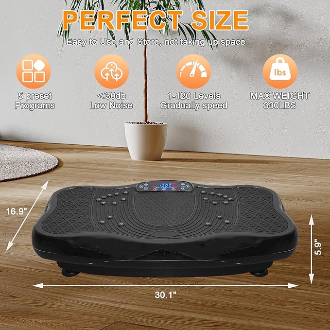 XXL 660LBS Vibration Plate Exercise Machine for Weight Loss, Whole Body Workout Vibration Fitness Platform ,Home Training Equipment ,Sport Gym for Fat Burner & Shaping for Women Men,Black
