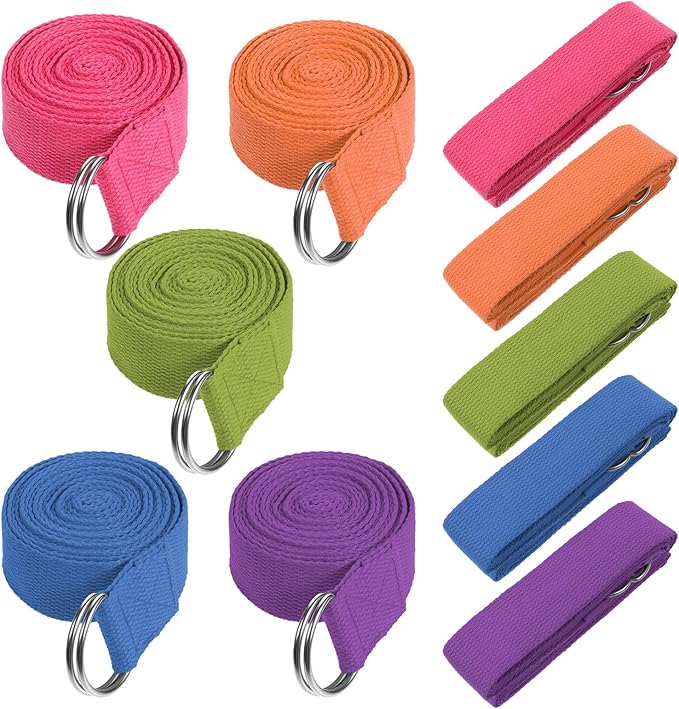 10 Pieces 8ft Yoga Strap for Stretching Bulk with Adjustable Metal D Ring Buckle Loop Exercise Band Stretching Belt for Fitness Gym Workout Pilates Physical Therapy