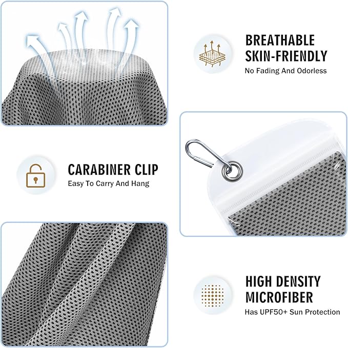 4 Pack Cooling Towels (40"x12"), Soft Breathable Cooling Towels for Neck and Face, Microfiber Workout Towels for Yoga, Golf, Running, Hiking & More Activities