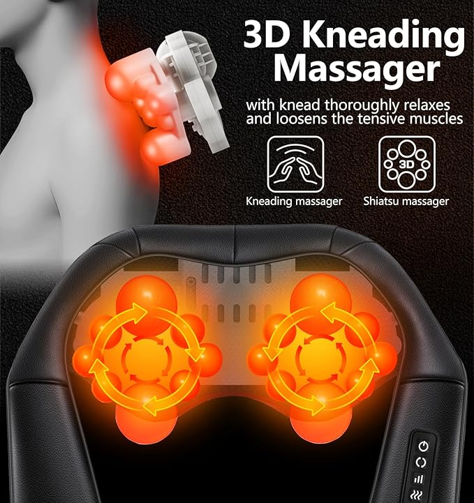 Neck Massager for Pain Relief Deep Tissue with Heat - Shiatsu Back and Shoulder Massage, Gifts for Women/Men/Dad/Mom/Her/Him/Valentine’s Day/Mothers Day/Fathers Gifts, Plug-in Use for Home Office Car