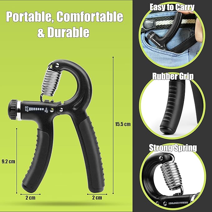 5-60 kg Grip Strengthener Exerciser – Adjustable Hand Grips Strengthener with Stainless Steel Spring for Strong Wrists, Fingers, Forearm, Hands