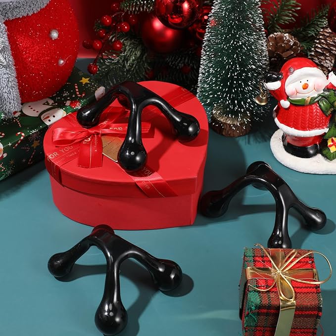 TrelaCo 50 Pack Four Point Massage Tools Christmas for Employees Gift White Elephant Gift 4 Legged Massage Knobs Portable Palm Shaped Manual Back Massager Handheld(Black)