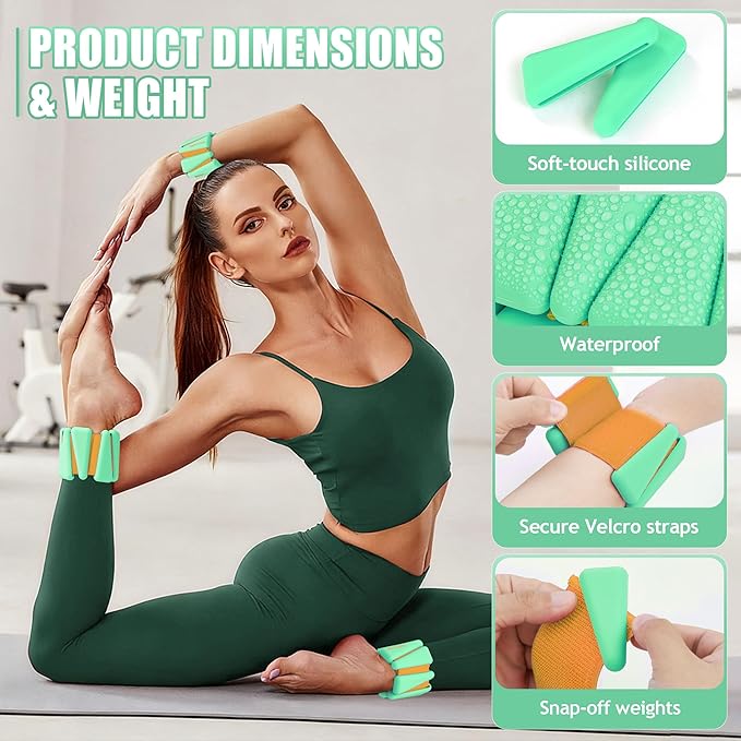 Ankle Weights for Women Wrist Weights Set of 2 (1 lb/2 lb Each) Adjustable Arm Leg Weight for Womens Men Suitable for Walking Swimming Running Pilates Yoga Gym