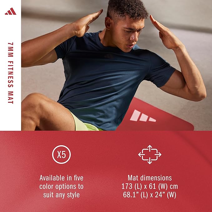 adidas Fitness Mat - Lightweight - Non Slip Yoga Mat, 7mm or 10mm