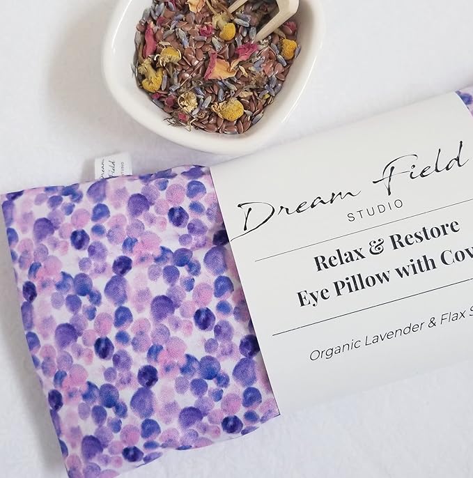 Lavender Eye Pillow with Washable Cover – Handmade Aromatherapy Eye Mask | Lavender Dotted Spa Print