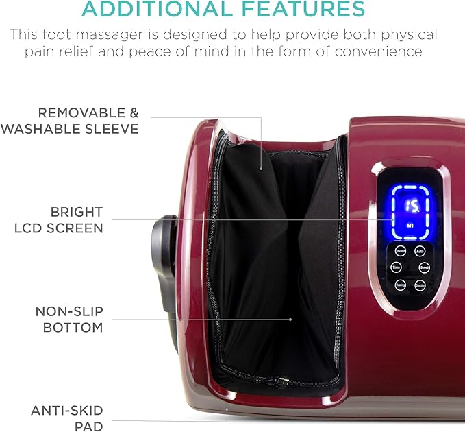 Best Choice Products Heated Shiatsu Foot Massager for Pain Relief, Plantar Fasciitis, Neuropathy, Blood Circulation w/Compact Design - Burgundy