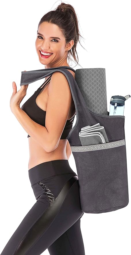Ewedoos Canvas Yoga Mat Bag Fits Most Mats Yoga Bag with Large Storage Pockets to Hold More Accessories Ideal for Pilates Workout Gifts & Travel