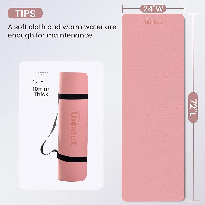 UMINEUX Extra Thick Yoga Mat, 10MM (2/5") Yoga Mat Non Slip, POE Yoga Mats for Women Men, 72"x24", Great for Workout, Yoga, Pilates, Fitness & Floor Exercises