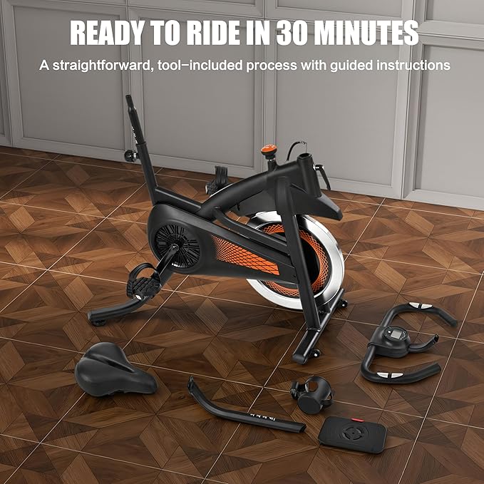 Exercise Bike Spinning Bike Stationary Bike Indoor Cycling Bicycle for Home Gym 300 lbs Weight Capacity Adjustable Seat/Handlebar for Office Cardio Workout, Orange