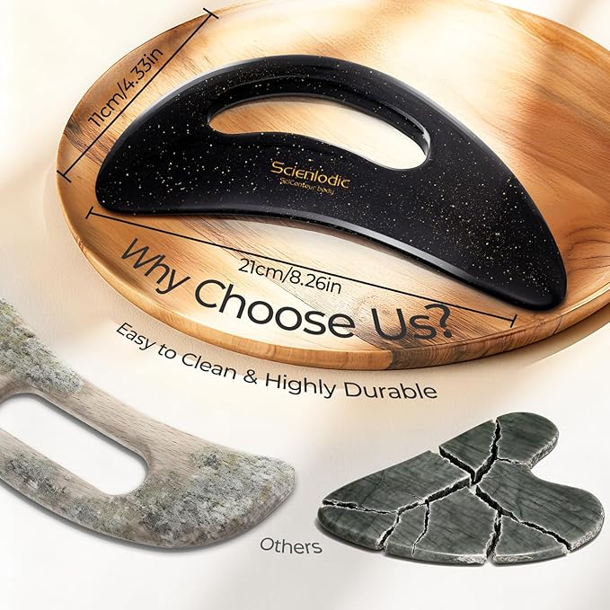 Scienlodic Gua Sha Massage Tool with Handle (Resin) Larger Guasha Body Scraping Tool for Back Legs Neck Massage, Lymphatic Drainage, Cellulite Remove - Large Glitter Black