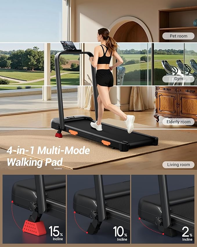 LONTEK 3-in-1 Foldable Treadmill with 300 LBS Capacity, 15% Walking Pad Treadmills for Home and Office, 2.5 HP Under Desk Treadmill with Quiet Brushless
