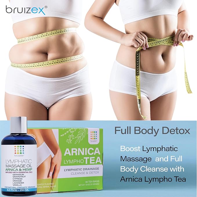 Bruizex Lymphatic Drainage Massage Oil with Arnica & Hemp Seed Oil for After Care Routine & Lymphatic Drainage Massager, Liposuction, 360 Lipo, BBL, Tummy Tuck Procedure, Calming Formula - 8.5 Oz