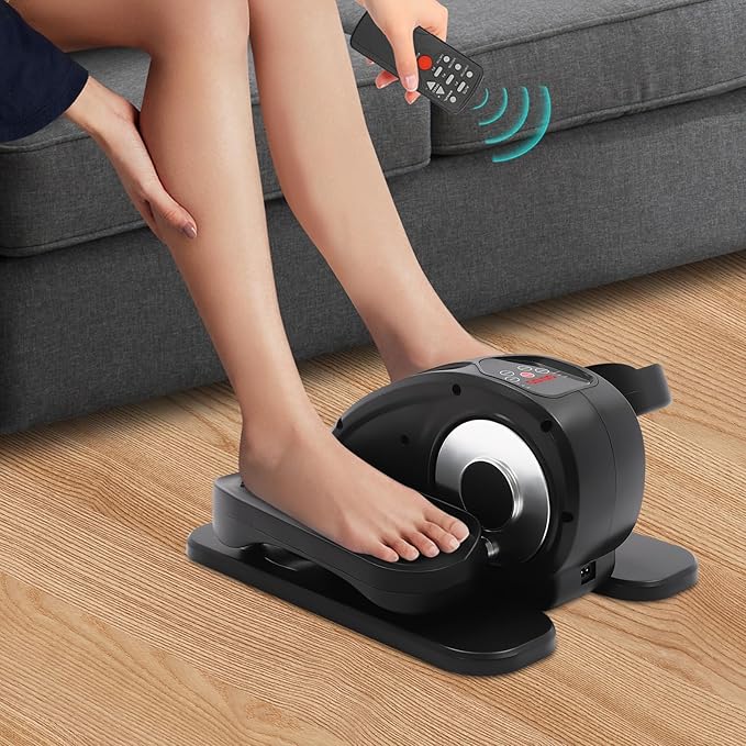 Under Desk Elliptical Machine, Elliptical Exercise Machine with Remote Control&LED Screen, Fully Assembled Under Desk Bike Pedal Exerciser All-copper Motor for Home, Silver, Black