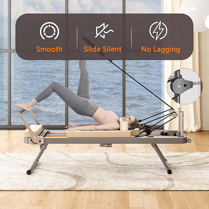Foldable Pilates Reformer, Pilates Machine & Equipment for Home Use and Gym Workout, Suitable for Beginners and Intermediate Users