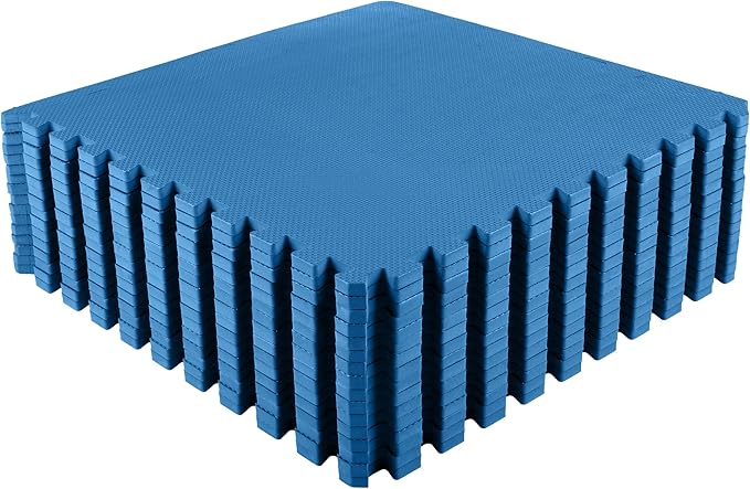 EVA Foam Mat Tiles 16-Pack - 64 SQ FT of Interlocking Padding for Garage, Playroom, or Gym Flooring - Workout Mat or Baby Playmat by Stalwart (Blue)