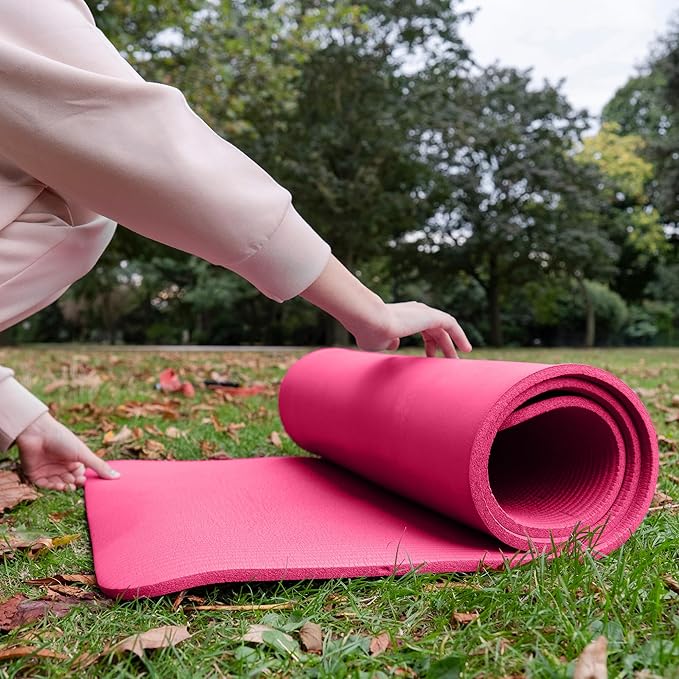 BalanceFrom 71x24 Inches Extra Thick Yoga Mat 1-Inch High-Density Foam – Roll-Up Exercise Pad with Double-Sided Non-Slip Surface and Carrying Strap for Pilates and Home Workouts, Multiple Colors