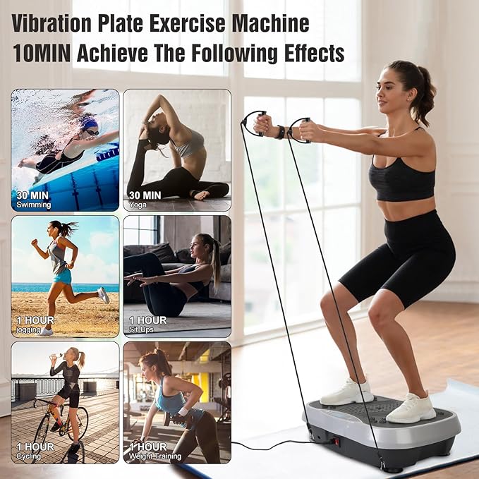 Vibration Plate Exercise Machine with 2 Resistant Bands,Whole Body Workout Vibration Platform,3 Modes Home Fitness Training Equipment for Weight Loss Fat Burner