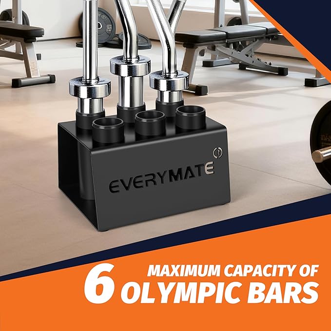 EVERYMATE Vertical Barbell Rack - Heavy-Duty Steel Organizer, Barbell Holder Floor Stand, Fits 2" Olympic Bars with Scratch-Resistant Inserts, Space-Saving for Home/Garage/Commercial Gym