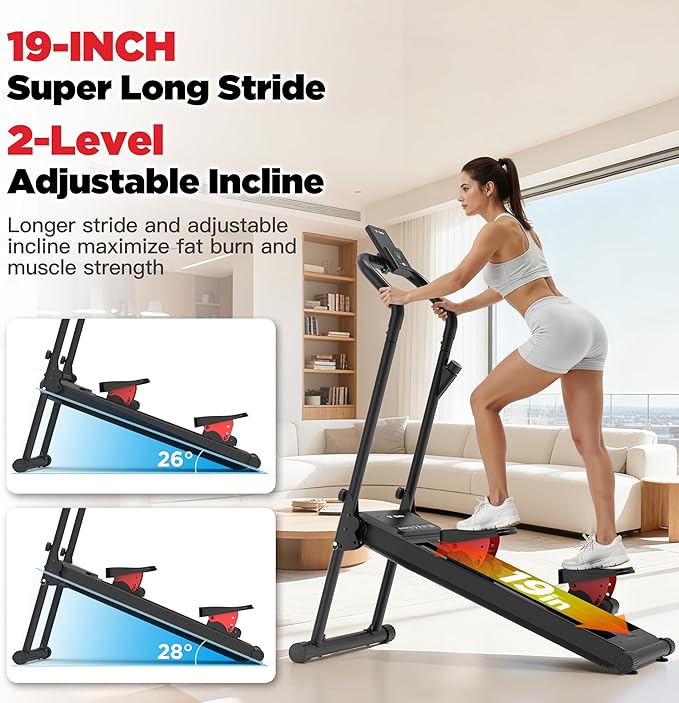 Stair Climber Machine for Home, 8-Level Adjustable Resistance Up to 77 LBS, Compact Folding Cardio Stair Stepper with 3-Level Incline & Pedal Angles, 350 LBS Capacity, 19'' Extended Stride