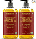 Majestic Pure Cellulite Massage Oil for Massage Therapy- Refreshing and Relaxing- Natural Oils with Grapeseed, Eucalyptus & Lemon Oil- All Skin Types- Men and Women Massage Lotion- 8 fl oz (Pack of 2)