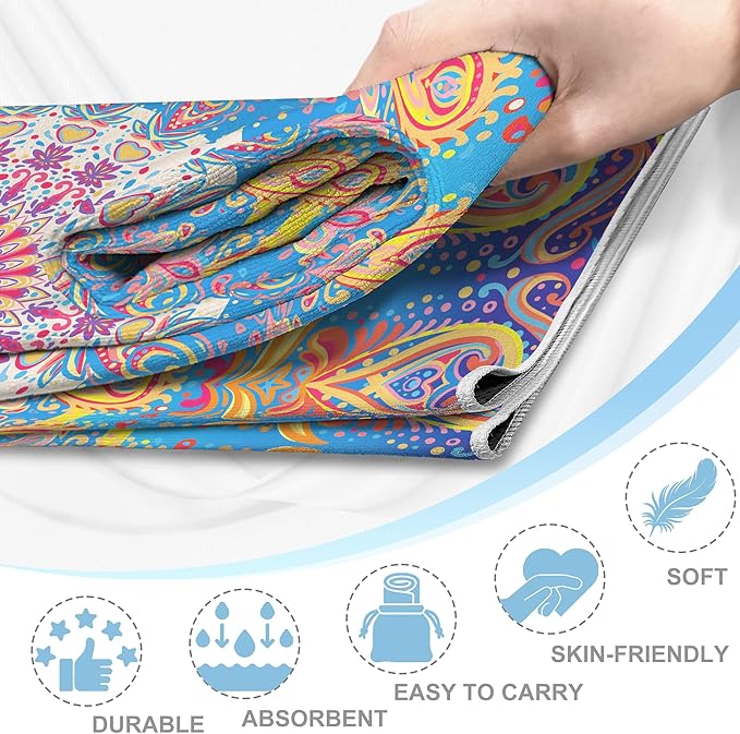 Yoga Towel,Absorbent Yoga Mat Towel for Hot Yoga Non Slip,Stylish Prints,Ideal for Workouts,Hot Yoga,Bikram,Pilates Equipment,72 x 27 in,Rainbow