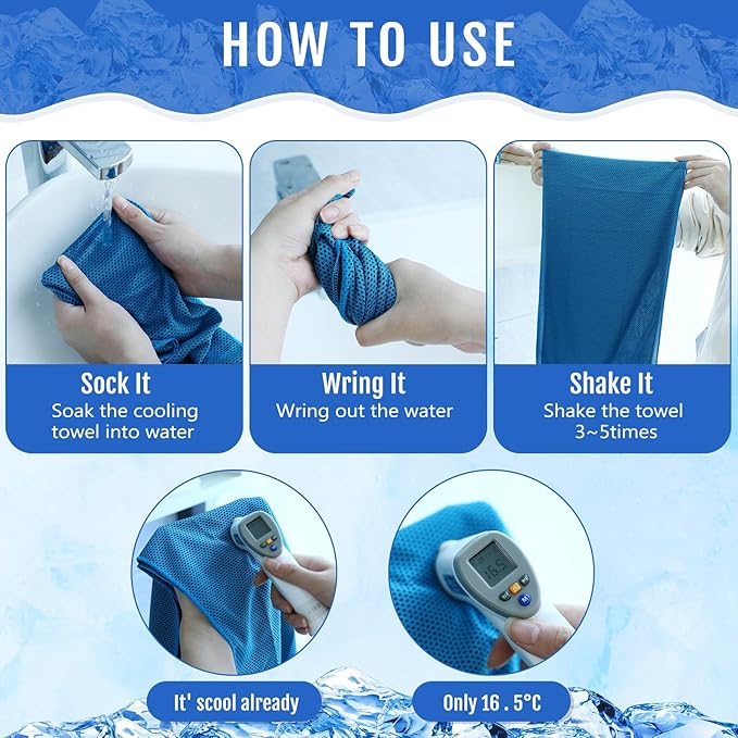 Hosuly 12 Pieces Cooling Towels for Hot Weather Soft Breathable Cold Towel Yoga Towels for Sweat, Sports, Workout, Fitness, Gym, Running, Travel Camping, 12 x 40 Inch (Light Blue)