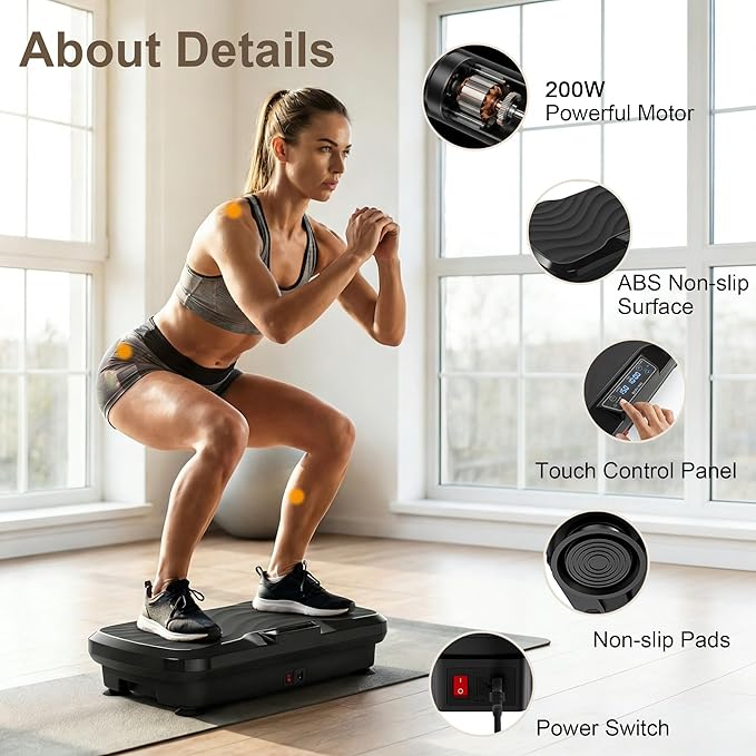 BARWING Vibration Plate Exercise Machine for Lymphatic Drainage Vibrating Power Plate Vibration Platform Shaker Whole Body Plates for Weight Loss with Fitness Resistance Bands 300 LBS Capacity