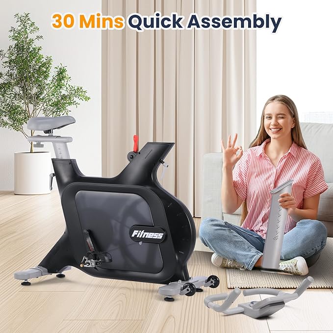 Electromagnetic Resistance Exercise Bike for Home, 32 Adjustable Resistance Exercise Bike with Wheels for Easy Mobility, Indoor Cycling Bike with Adjustable Comfortable Seat, Black