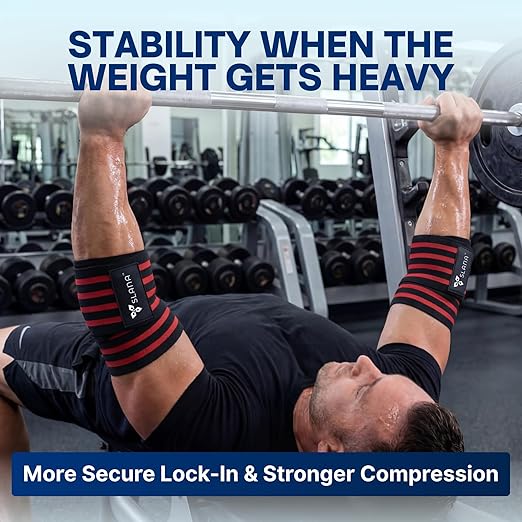 Elbow Wraps for Weightlifting – 40” Long Adjustable Compression - Elbow Sleeves Weightlifting Men with Hook-and-Loop Closure – Support for Heavy Pressing, Strength Training & Lifting Stability