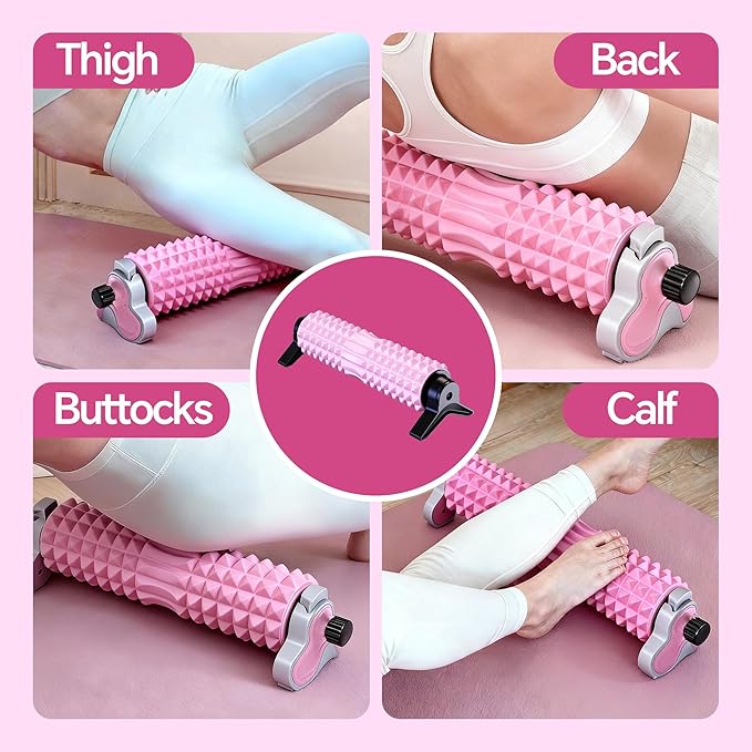 Foam Roller with Detachable Stand, 18” Deep Tissue Massage Roller, 3-Level Height Adjustable Support, Beginner-Friendly Design for Home Workout & Muscle Recovery - Pink