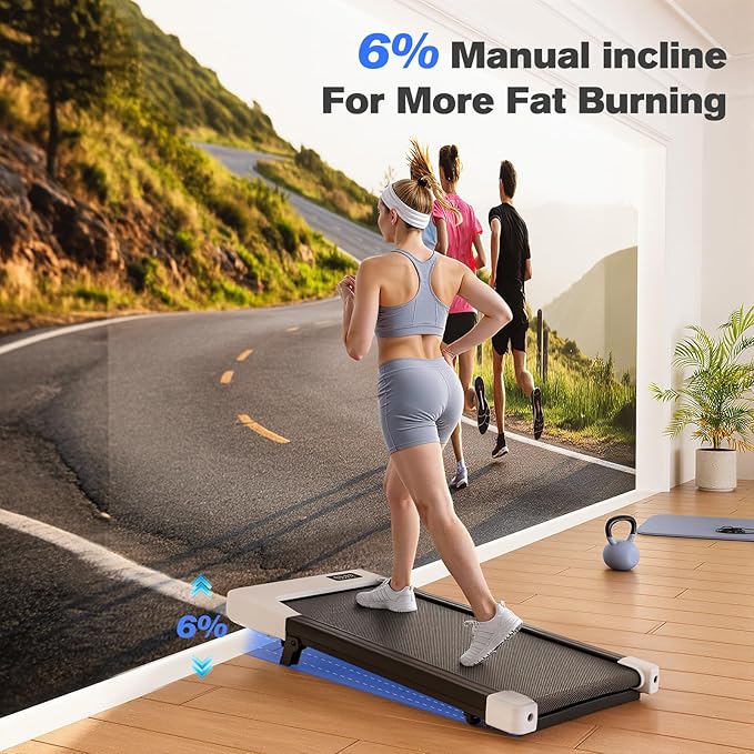 Walking Pad, 6% Walking Pad with Incline, No-Assembly Walking pad Treadmill with APP and Remote Control, LED Display, 2.5 HP Quiet Under Desk Treadmills, 300 lbs Capacity
