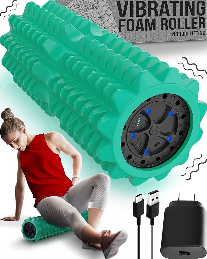 Nordic Lifting Vibrating Foam Roller w/ 5-Speed Vibration – High-Density EVA Foam for Deep Tissue Massage, Relaxation & Mobility Support