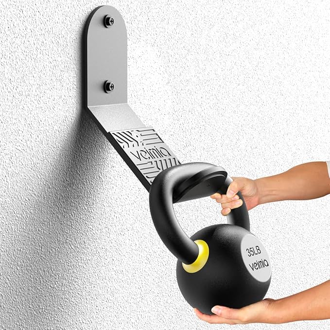 veimia Kettle Bell Wall Rack, Wall Mounted Kettle Bell Storage Hanger, Gym Storage Mount for many Size Kettlebell, Kettlebell Rack with rubber mat is choice for home or commercial gyms