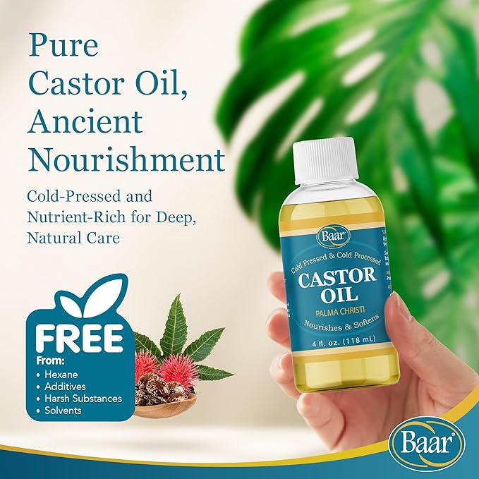 Baar Cold-Pressed, Cold-Processed, Hexane Free Castor Oil, 4 Ounces