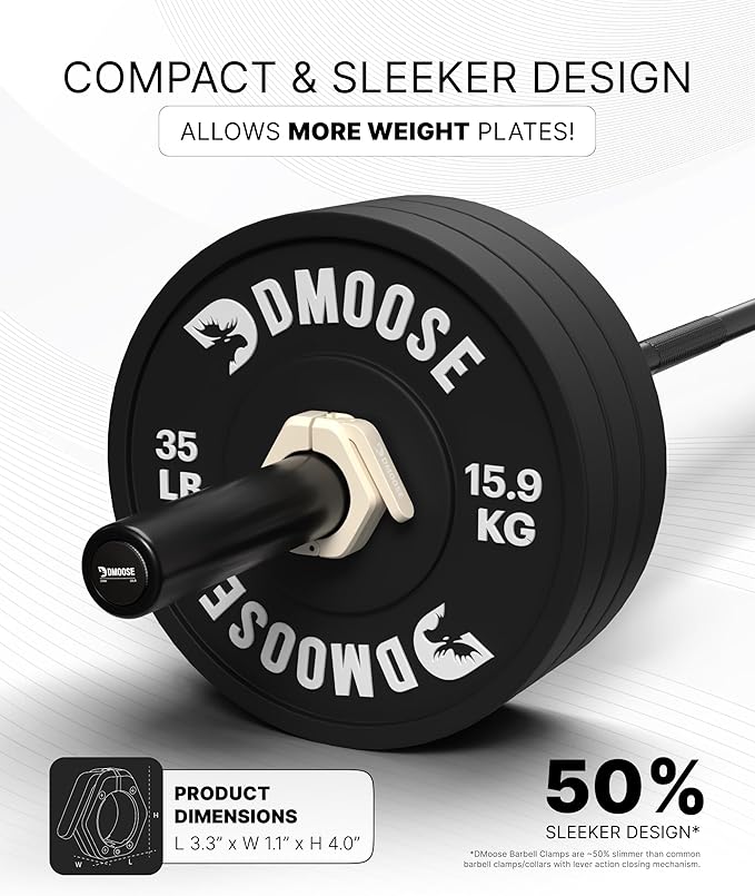 DMoose Fitness Barbell Clips 2 Inch (Pair) - Quick Release Olympic Barbell Clamps & Collars with Anti Slip TPR Grip for Secure Weightlifting and Powerlifting - Weight Clips for Bars at Home or Gym